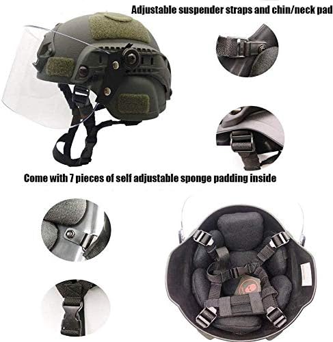 Tactical MICH 2000 Fast Helmet with Clear Riot Visor Face Shield Sliding Goggles for Airsoft Paintball CS War Games Outdoor Sports.