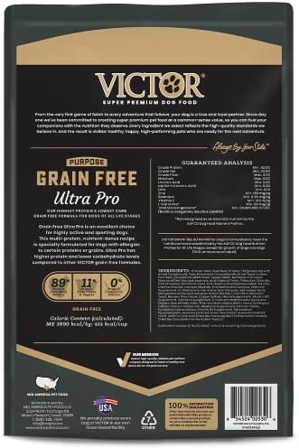 VICTOR Grain Free Ultra Pro Dry Dog Food - High Protein Dry Kibble, 30 lb | Super Premium Dog Food, Low carb for Active Dogs, 42% Protein Kibble, For Sporting Dogs of All breeds and Sizes, 30lbs