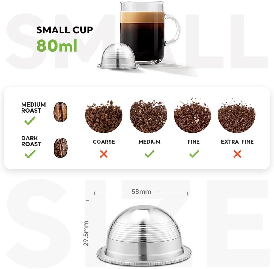 Stainless Steel Reusable Coffee Capsule, Metal Refillable Coffee Pod Brewing Espresso 70ML/2.40Z(SMALL), Compatible with N-espresso Ver-tuoPlus XN903/XN900 / Vertuo-line GCA1/ENV135/ENV150