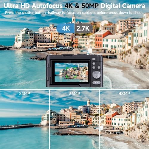 4K Digital Camera for Photography, 3" 180° Flip Screen with 64GB Card | 50MP Vlogging Camera, 4K Video Recording, 18X Digital Zoom, Built-In Flash, Compact Travel Size, Great For Teens & Beginner
