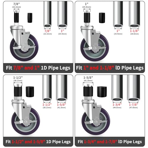 4 Inch Expanding Stem Caster Set of 4 for Stainless Steel Table