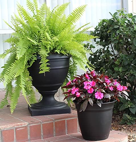 The HC Companies Eclipse Round Planter with Saucer - Outdoor & Indoor Plant Pot with Drainage Holes - Lightweight