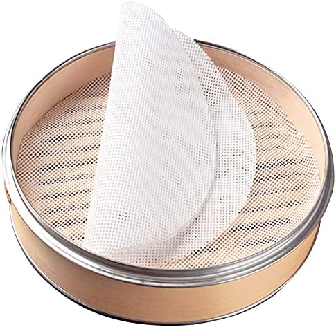 GUCUJI 8 Inch Silicone Bamboo Steamer Liners - Non-Stick, Reusable Steamer Mesh Mats for Steamed Buns, Dumplings, veggies, Dim Sum, Momo, Rice, and fish - Food Grade BPA Free (4Pcs)