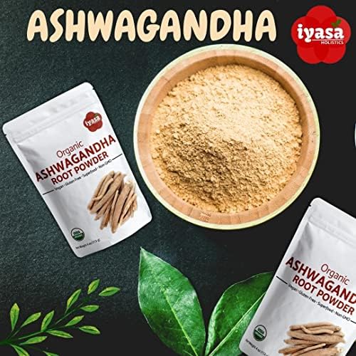 Iyasa Holistics Organic and Gluten Free Ashwagandha Powder, Resealable Pouch of 4 oz/ 113 g