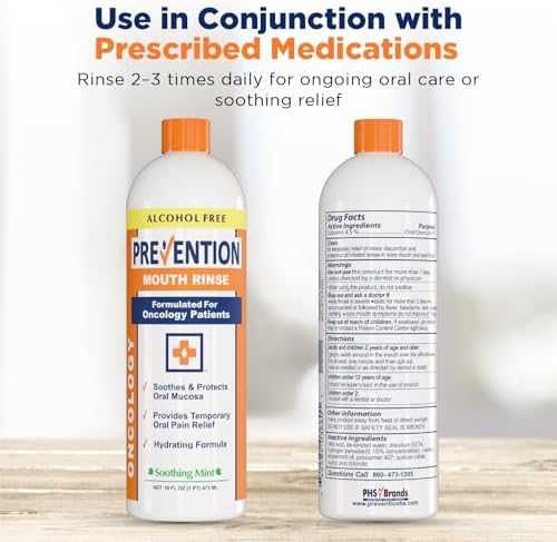 Prevention Oncology Mouthwash, Alcohol Free, Hydrogen Peroxide 16 oz 1-Pack | Specially Formulated Rinse for Oncology Treatment, Soothing, Gentle, Moisturizing Relief of Dry Mouth & Mouth Sores