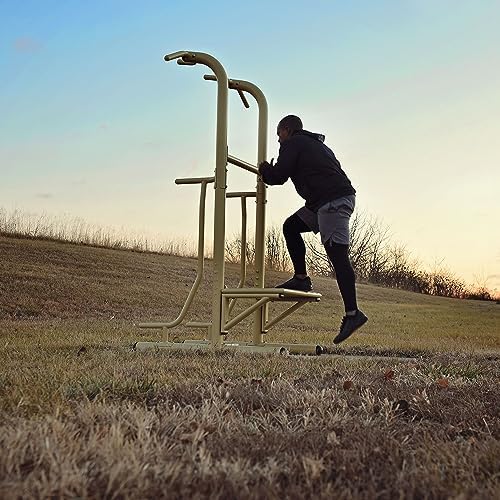 Stamina Pull Up Bar Tower & Dip Station, Free Standing Outdoor Home Gym Equipment - Adjustable and Portable Workout Stand for Calisthenics Body Weight Training