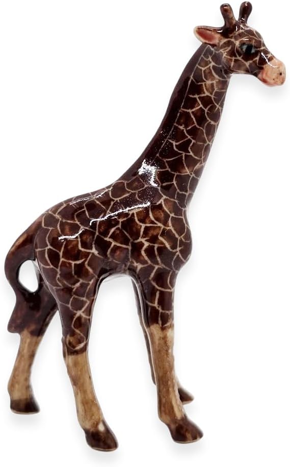 WitnyStore Tiny 2¾" Brown Standing Look Right Giraffe Figurine - Miniature Hand Made Ceramic Giraffes Tropical Savanna Africa Wild Life Cute Animals Porcelain Decorative Collectible Figure Décor Gifts