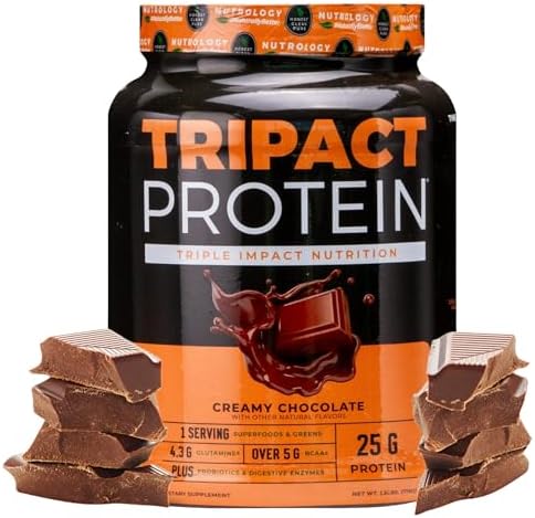 TRIPACT Protein Powder Vanilla Latte Cinnamon - 40 Servings | 7-in-1 Meal Replacement, Grass Fed Whey Protein, Pea Protein, Rice Protein, Greens Blend, Recovery Support