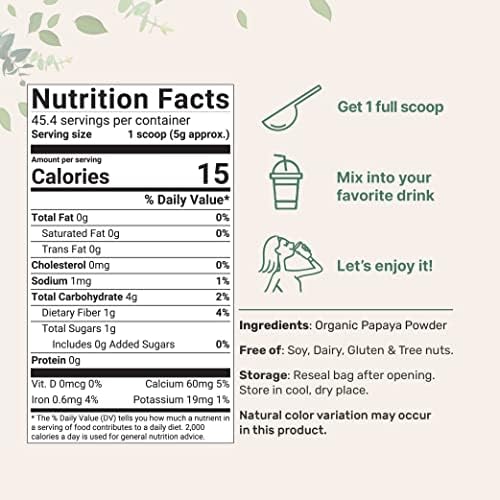 Micro Ingredients Organic Papaya Powder, 8 oz | No Fillers or Additives | Raw Superfood, Natural Papaya Enzymes | Great for Smoothies, Desserts, Juice