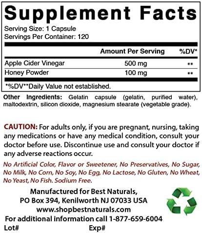Best Naturals Apple Cider Vinegar Plus 600 Mg 120 Capsules - Vinegar Capsules for Healthier Digestion, Cleanse Body Naturally (Pack of 2)