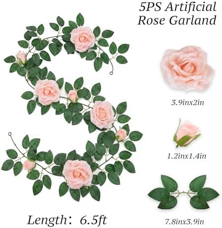 ZIFTY 5Pcs 34FT Flower Garland White Artificial Rose Vine Wedding Decor