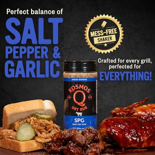 Kosmos Q SPG BBQ Dry Rub, Bold Salt Pepper Garlic Blend with Organic Cane Sugar, BBQ Seasoning for Brisket, Chicken, Steak, Ribs, Pork