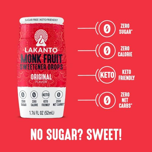 Lakanto Liquid Monk Fruit Extract Drops, Original, 1.76 Fl Oz | Erythritol Free Sugar Substitute Sweetener, For Coffee, Tea, Smoothies, Oatmeal, Yogurt, Cocktails, Zero Sugar, Vegan, Keto