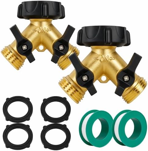Hourleey Brass Garden Hose Splitter 2 Way, 3/4 Inch Hose Connector Tap Splitter, Hose Y Splitter