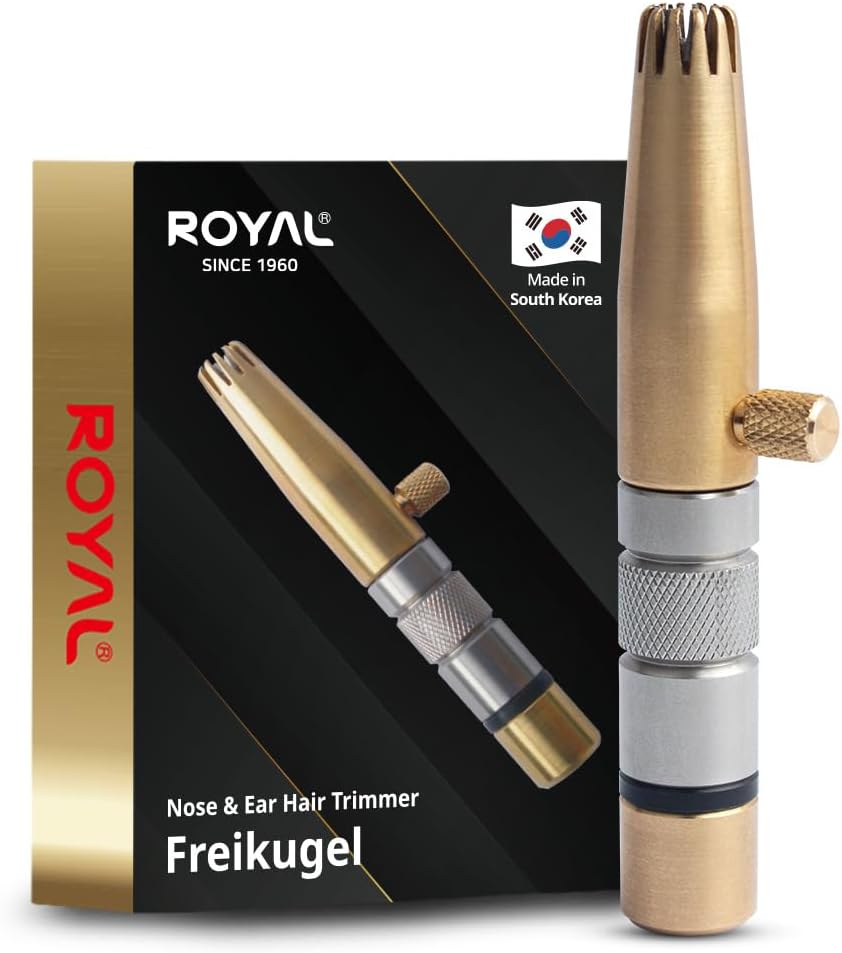 ROYAL [Made in Korea] Premium Manual Nose Hair Trimmer for Men Silver Bullet, Battery-Free, Stainless Steel Rotary Blade Grooming Tool, Waterproof