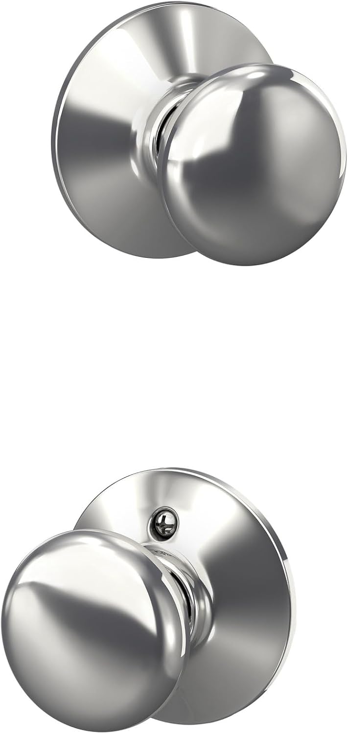 Schlage Plymouth Bed/Bath Privacy Door Knob with Lock, Satin Nickel | Interior bedroom or bathroom door knob with push button lock, Easy to install, Certified durability, Universal fit