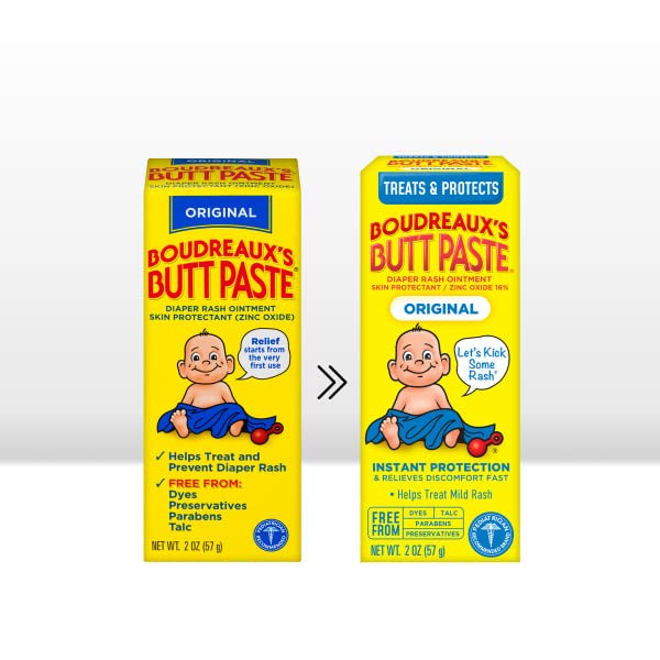 Boudreaux's Butt Paste Diaper Cream, Dermatologist-Tested Original Diaper Rash Cream for Daily Prevention and Relief, Baby Ointment, 2oz Tube
