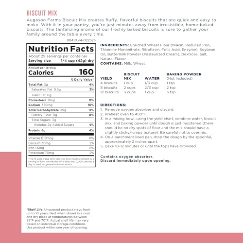 Augason Farms Buttermilk Biscuit Mix Can | Emergency Food Supply, 29 Servings, 10 Year Shelf Life, Biscuit Mix Just Add Water and Baking Powder