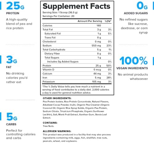 LEGION Plant+ Vegan Protein Powder, Chocolate - Rice and Pea, Plant Based Protein Blend. Gluten Free, GMO Free, Naturally Sweetened and Flavored, 20 Servings, (Chocolate)