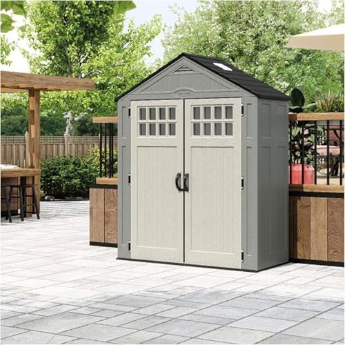 Suncast Everett 6x3 ft Vertical Storage Shed - Resin Outdoor Garden Shed with Floor, Windows