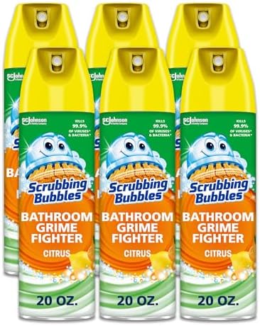 Scrubbing Bubbles Bathroom and Shower Cleaner Disinfectant Aerosol, Foaming Action Bathroom Grime Fighter, Rainshower Scent, 20oz