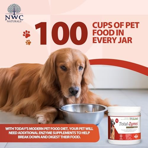 Total-Zymes Digestive Enzymes for Dogs and Cats, 8 oz. Powder | Unflavored Daily Powder, Mix 1 Scoop per Cup of Food, 16 Plant-Based Enzymes and Prebiotic Support Digestion and Absorption