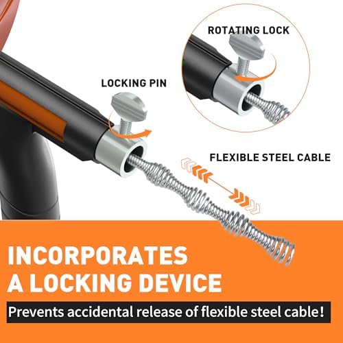 BACOENG 25Ft Drain Auger, Heavy Duty Plumbing Snake with Drill Adapter, Use Manually or Powered for Drain Clog, Shower Sink, Comes with Gloves and Bag (Orange)