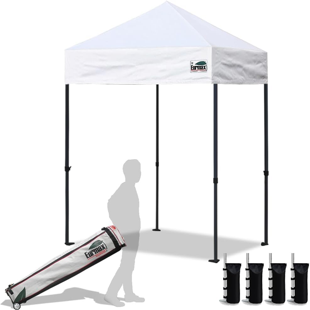 Eurmax USA 10x10ft Pop Up Canopy,Commercial Instant Tent for Outdoor Events,Patented No-Tip Rolling Storage Bag with 4 Sandbags,UV & Water Resistant,Heavy Duty Portable Shelter Gazebo,Black