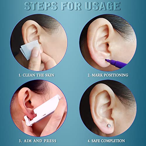 2Pcs Ear Piercing Kit Automatic and Painless Ear Nail Gun Disposable Aseptic Household Ear Piercing Gun Portable Ear Piercing Gun Group Ear Piercing Tools With Built-in 4mm Hypoallergenic Ear Studs