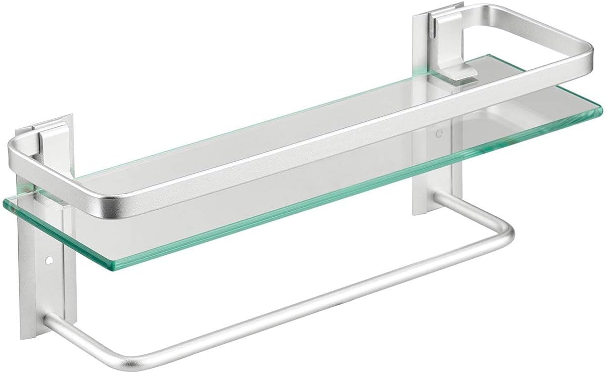 VOLPONE Bathroom Wall Shelf 15.7in Bathroom Glass Shelves Wall Mount Glass Shelf Rustproof Bathroom Wall Organizer 3 Tier (Sliver)