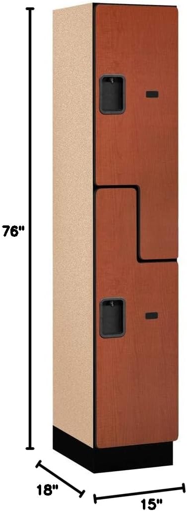 Salsbury Industries 2-Tier S-Style Extra Wide Designer Wood Locker with One Wide Storage Unit, 6-Feet High by 18-Inch Deep, Mahogany