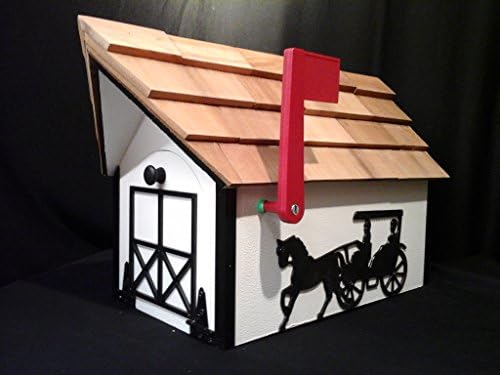Amish Handmade Handcrafted Rural Mailbox w Flag White Horse & Buggy