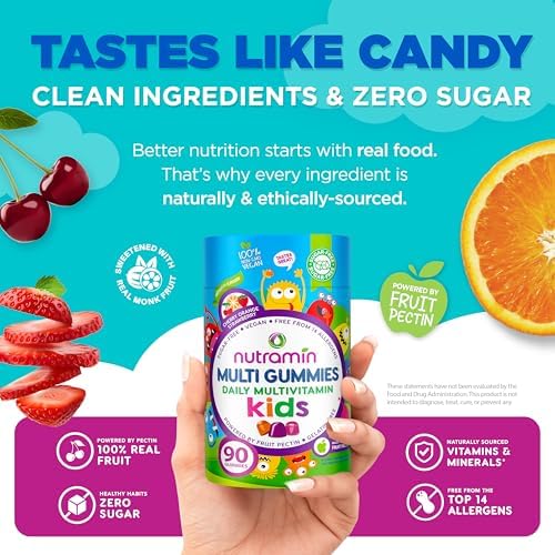 NUTRAMIN Sugar-Free Gummy Multivitamins for Kids, Allergen-Free, 90 Count