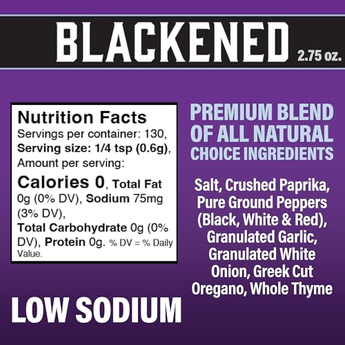 Cajun's Choice Blackened Seasoning - 2.75 oz Jar, Pack of 2, All Natural, Low Salt, Gluten-Free - Authentic Louisiana Spice for Fish & BBQ | Low-sodium, all-natural seasoning and rub for fish, seafood, chicken, pork, steak, vegetables and salads.