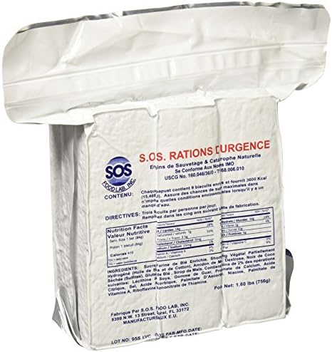 S.O.S. Rations Emergency 3600 Calorie Food Bar - 3 Day / 72 Hour Package with 5 Year Shelf Life Net wt. 1.60lbs (756g)