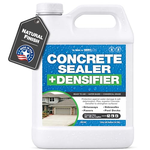Concrete Driveway Sealer Densifier (Clear Natural Finish) 1 Gal | Serveon Sealants Commercial Grade Outdoor Indoor Waterproof Sealant, Protects Pavers, Sidewalks Pools, Made in USA, H2100