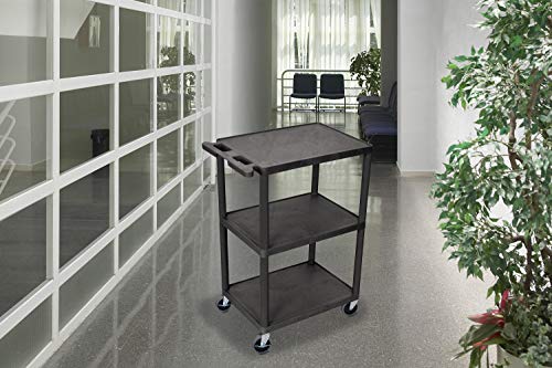 Luxor Multipurpose Three Shelves Structural Foam Plastic Storage Utility Cart - Black
