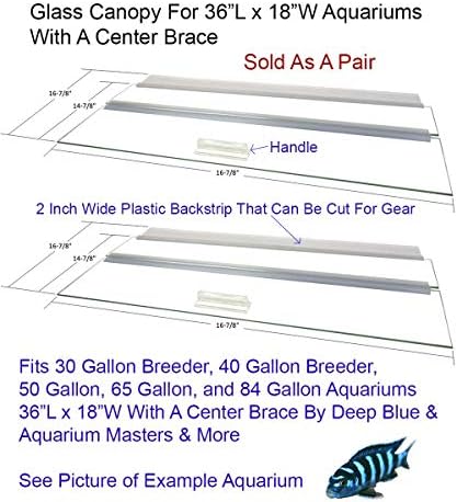 Glass Canopy Two PIECE Set for 30 BR, 40 BR, 50, 65, 84 Gallon Tanks 36"x18" for Aquariums with A Center Brace, AM33618