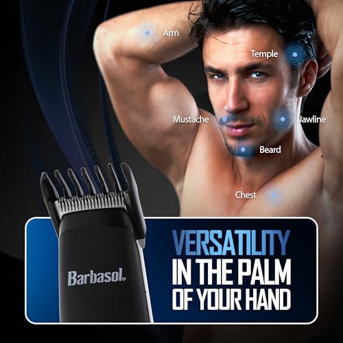 Barbasol Touch Up Trimmer for Men, Compact Electric Xtreme Precision Beard and Hair Trimmer with Stainless Steel Blades & 3 Guide Combs (3, 6, 10mm)