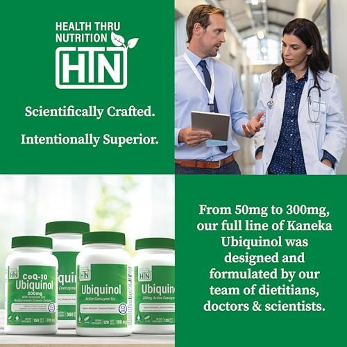 Health Thru Nutrition Ubiquinol 200mg 30 Softgels as Kaneka QH Reduced CoQ-10 | Stabilized - 3rd Party Tested | Enhanced Bioavailability | Cardiovascular & Mitochondria Function Support | Non-GMO | Reduced Form CoQ-10 Supplement, High Absorption, Cardiov…