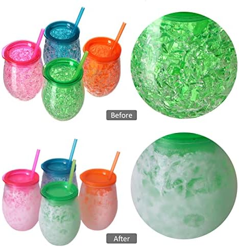 Cute Shape Frosty Freezer Ice Mugs with Straw Clear 11.8oz Set of 4(Red, green, blue and orange) (Oval)