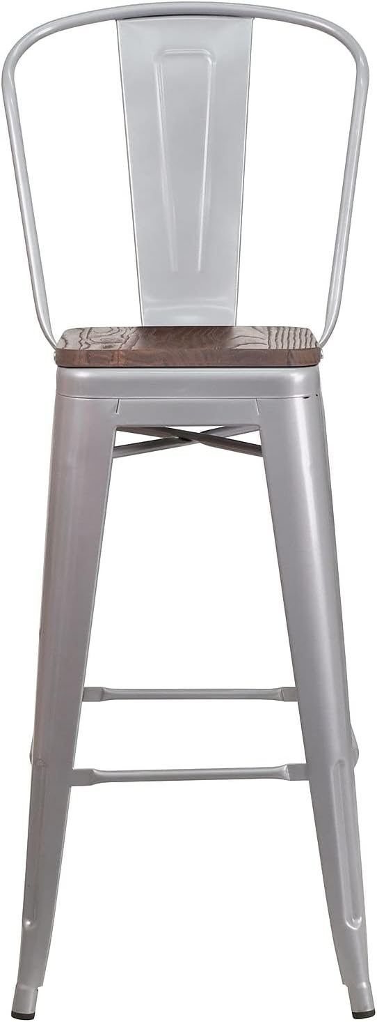 Flash Furniture 30 in Metal Barstool with Back, Blue | Commercial Grade, Removable Back, Indoor/Outdoor Use