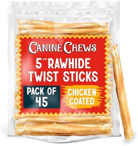Canine Chews 5" Chicken Coated Sticks - Pack of 100 Chicken Wrapped Rawhide Dog Treats - 100% Real USA-Sourced Chicken Coating - Protein-Dense Dog