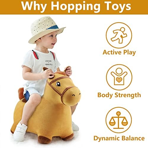 Bouncy Pals Toddler Horse Hopper Toy, Kids Outdoor Ride Bounce Farm Animal | Inflatable Bouncing Hopping Toy, Indoor Baby Plush Bouncer Horse, Birthday Gift for 18 Month 2 3 4 Year Old Child Boys Girls