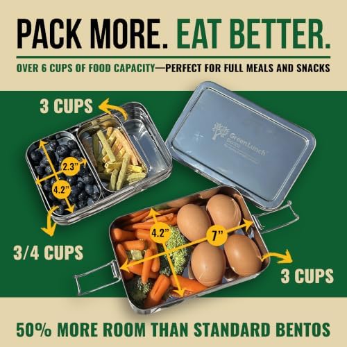 Stackable Stainless Steel Bento Box for Adults, 6 Cup with Snack Pod | Crack-Resistant, Secure Locks, Eco-Friendly Lunch Container for Work