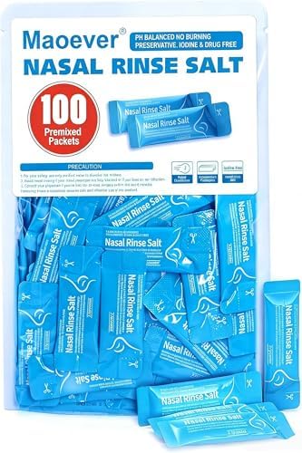 MAOEVER 120 Saline Nasal Packets, Nasal Salt Rinse for Neti Pots & Squeeze Bottles, Individually Wrapped & pH Balanced, Cooling Sinus Relief & Nasal Care(120, Mint Green)