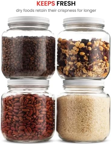 Paksh Novelty 64 oz Mason Jar, Half Gallon Jar, Wide Mouth, Clear, 4 Pack