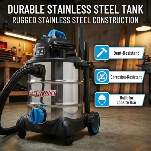 Channellock Wet/Dry Vac 8L04001S - Stainless Steel, 4.0 HP, Shopvac, Wetvac - 8 Gal
