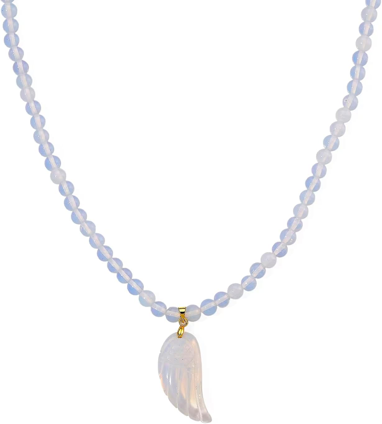 Opalite 110.00 ctw Carved Wing Pendant Beaded Necklace in Goldtone 18-20"