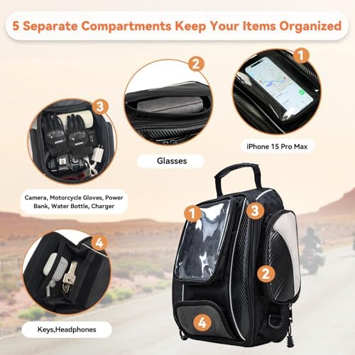 Dracarys Motorcycle Tank Bag - Oxford Saddle Black Motorbike Bag - Strong Magnetic Bag for Honda Yamaha Suzuki Kawasaki Harley